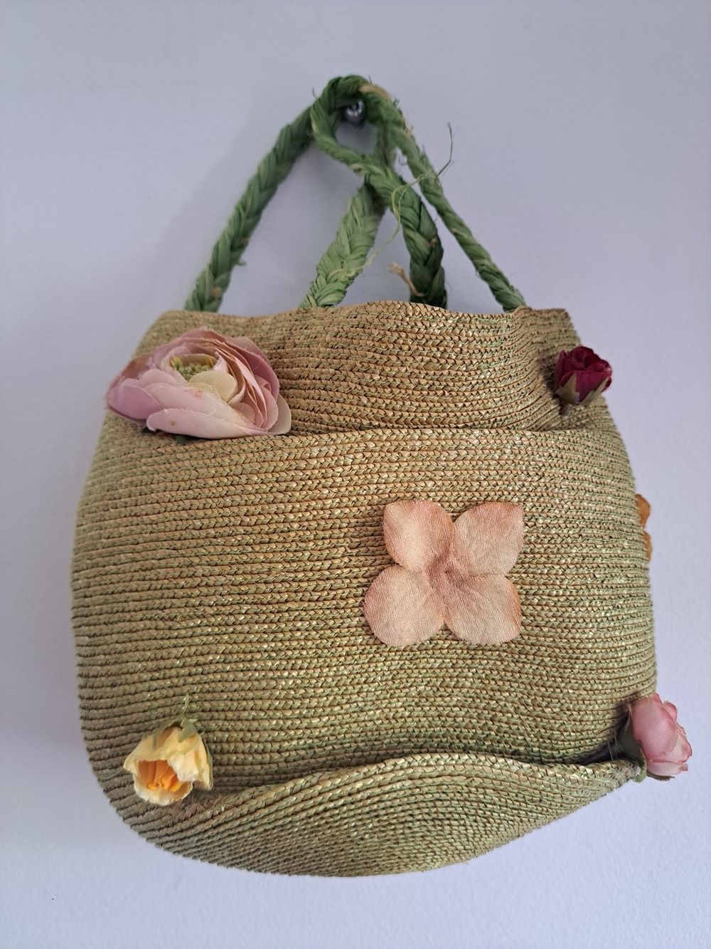 Grevi Firenze Made in Italy Straw Floral Tote Bag Boho Cottagecore Basket Purse